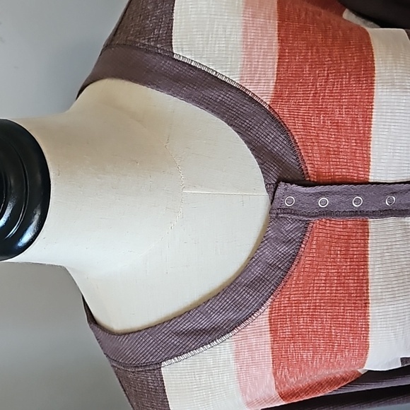 Maurices Brown Henley Long Sleeve Tee with Pink, Rust, and Off-white Stripes NWT - Picture 5 of 14